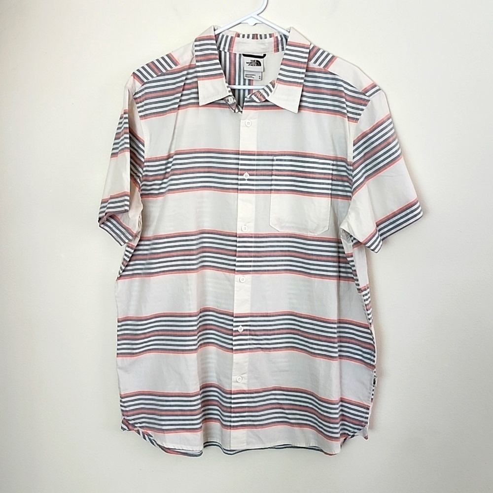 The North Face Cotton Stripe Short Sleeve Button Up Shirt Mens XL TG
